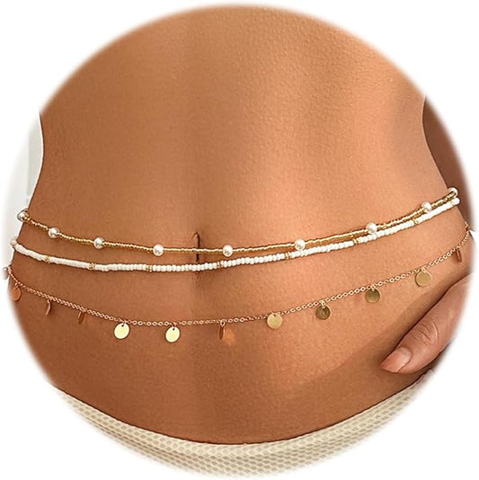 JFORYOU Waist Chain for Women Layered Belly Chain for The Waist Adjustable Waterproof Sexy Bikini Satellite Beads Chain Summer Non Tarnish Body Chain Jewelry for Women