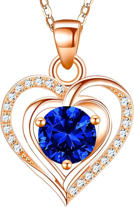 RIVIKO Heart Birthstone Pendant Necklace for Women 925 Sterling Silver Zirconia Necklaces Wedding Anniversary Birthday Mothers Day Jewelry Gifts For Her Mother Wife