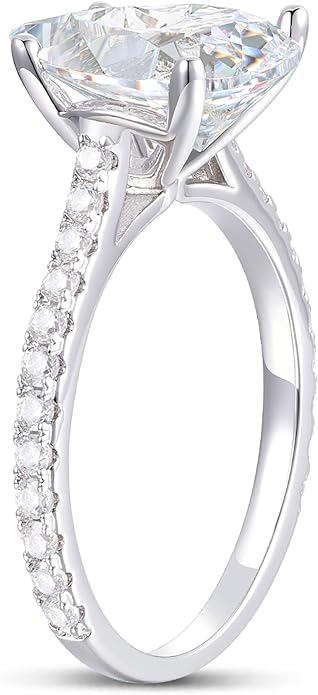 14K White Gold Moissanite Engagement Ring 3 Carat 8x10mm Pear Cut Moissanite Rings 14k White Gold Engagement Ring 4-Prong Pear Cut Moissanite Rings