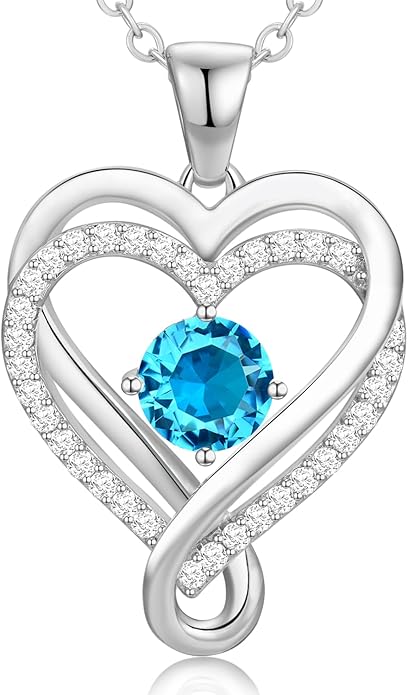 Infinity Heart Birthstone Necklace for Women Wife 18K Rose Gold Plated,Anniversary for Women Wife Her Birthday Gift for Girlfriend Mom Daughters, I Love You Women's Jewelry