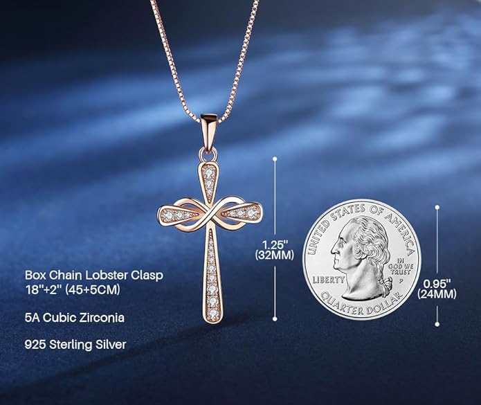 925 Sterling Silver Cross Necklace for Women Big Faith Infinity Pendant Necklace Silver Chain 18+2''