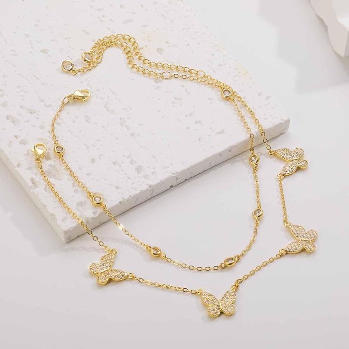 RLMOON Gold Anklets for Women CZ Ankle Bracelet 14K Gold Plated Waterproof Dainty Layered Tennis Heart Dot Chain Silver Clover Anklet Trendy Foot Jewelry