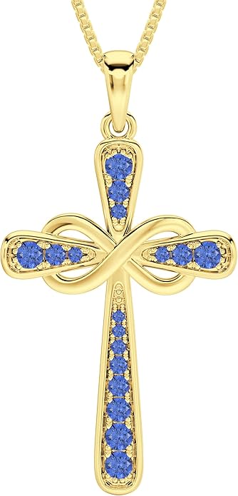 YL 925 Sterling Silver Cross Necklace for Women Halo Infinity Pendant Birthstone Jewelry for Mom