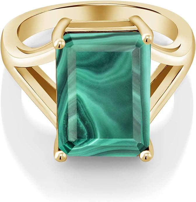 Gem Stone King 5-10 Cttw Gemstone Birthstone Solitaire Engagement Ring For Women | 18K Yellow Gold Plated Silver | 14X10MM Emerald Cut | Wedding Anniversary Ring | Available In Size 5, 6, 7, 8, 9