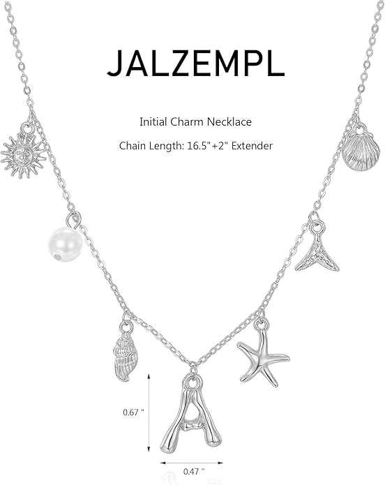 Initial Charm Necklace For Women Shell Letter Necklaces Gold Charms Pendant Boho Summer Seashell Beach 14k Starfish Surfer Jewelry Gifts