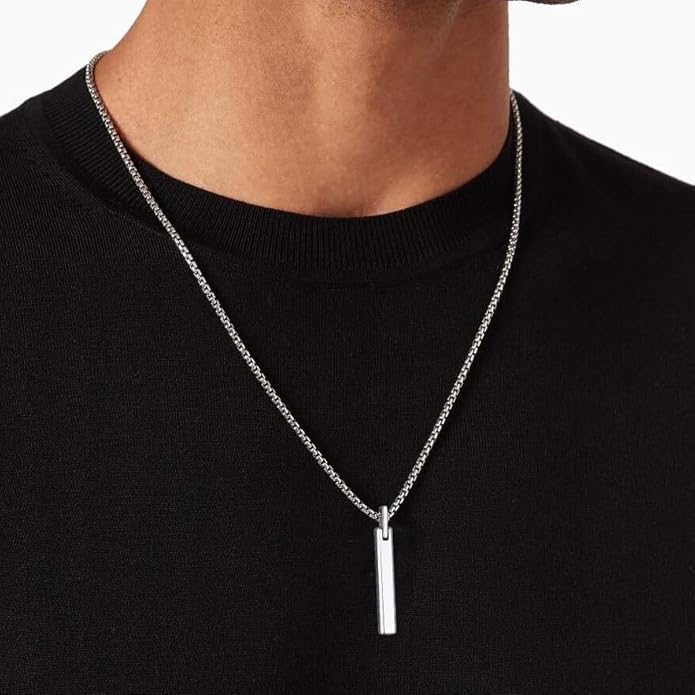 COAI Tungsten Bar Necklace for Men, Men's Pendant Necklace God/Silver 20"-26"