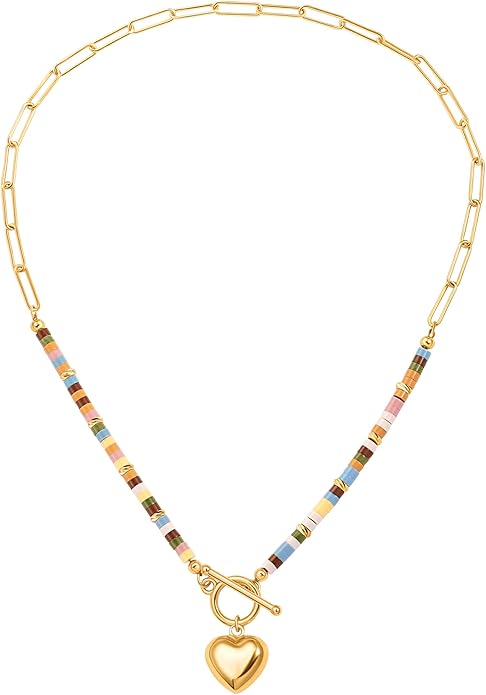 18k Gold Chain Link Necklace for Women, Baroque Pearl/Compass Pendant Necklace