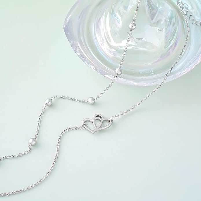 CHIC & ARTSY Womens Sterling Silver Created Opal Layered Anklet Bracelet Dainty Beaded Chain Adjustable 11" Best Friend Anklet