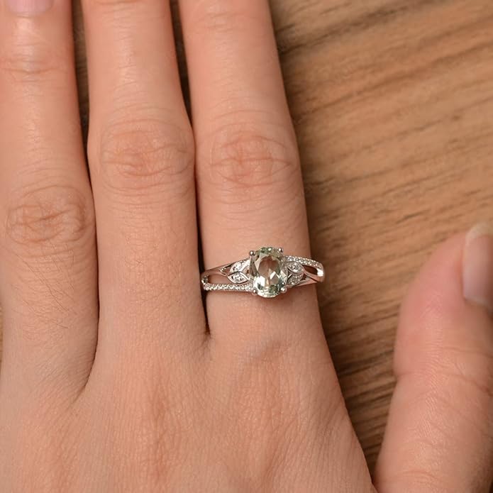 925 Sterling Silver Oval Shaped 8X6 MM Gemstone Ring Leaf Engagement Ring for Women Jewelry