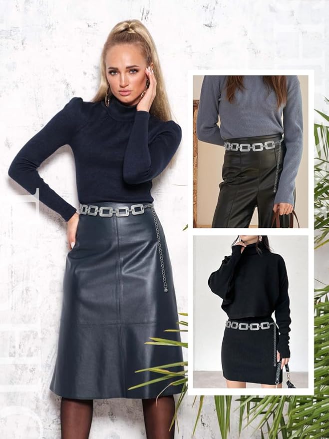 FIORETTO Chain Belts for Women Fashion Metal Waist Chain Chunky Belts for Dresses Jeans