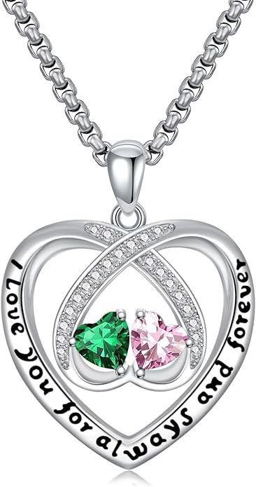 Birthstone Necklaces for Women I Love You for Always and Forever Heart Pendant Necklace Anniversary Jewelry Christmas Valentine Mothers Day Birthday Gifts for Her Wife Girlfriend