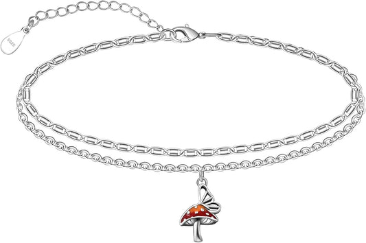 CHIC & ARTSY Womens Sterling Silver Created Opal Layered Anklet Bracelet Dainty Beaded Chain Adjustable 11" Best Friend Anklet