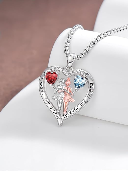 Always My Sister Forever My Friend Birthstone Pendant Necklace Women Jewelry Christmas Valentine Mothers Day Birthday Gifts for Women Sister From Sister
