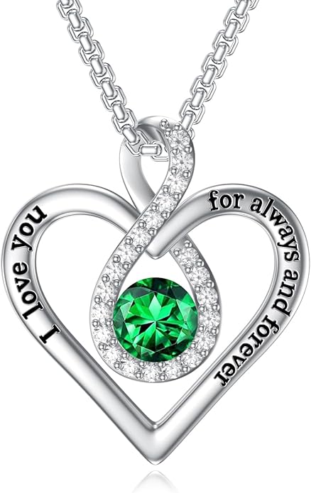 I Love You For Always and Forever Birthstone Necklace Infinity Love Heart Pendant Jewelry Christmas Valentine Mothers Day Birthday Gifts for Women Her Wife Girlfriend
