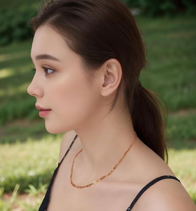 Gold Paperclip Chain Necklace for Women 10pcs 18inch 3X9mm Gold Chains for jewelry Making Stainless Steel Filled 18K Gold Plated Chains Bulk Adjustable Link Chains