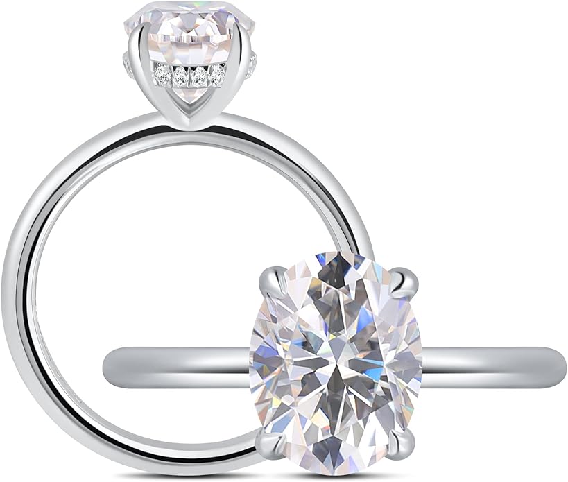 getlove 1.5-3ct Oval Moissanite Engagement Ring 18K White Gold Plated Solid Silver D-Color VVS1 Solitaire Promise Ring