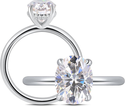 getlove 1.5-3ct Oval Moissanite Engagement Ring 18K White Gold Plated Solid Silver D-Color VVS1 Solitaire Promise Ring