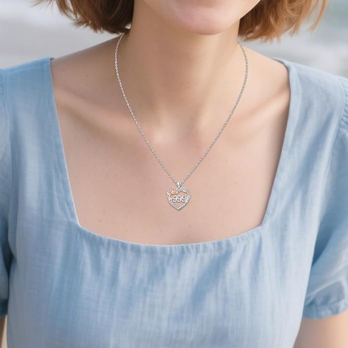 Number Necklace for Women 925 Sterling Silver Rose Angel Numbers Necklace Jewelry Birthday Gift for Grandma Mother