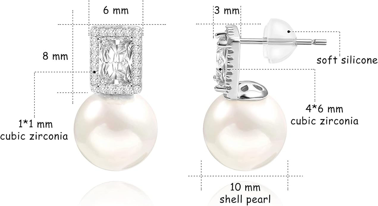 925 Sterling Silver Hoop Handpicked AAA+ Quality 7.5-8mm White Freshwater Cultured Pearl Dangle Drop Earrings Jewelry for Women