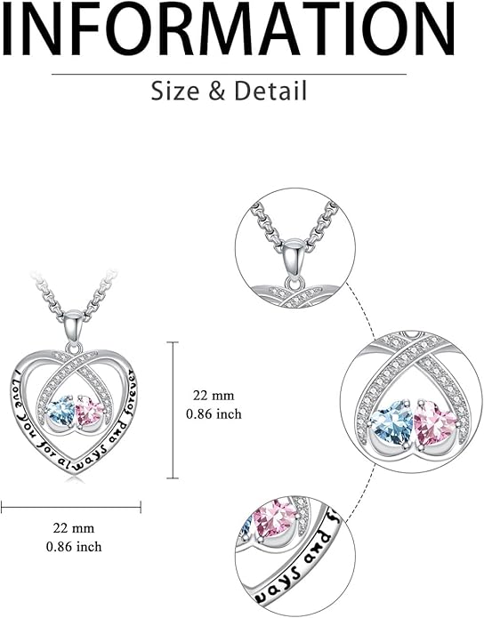 Birthstone Necklaces for Women I Love You for Always and Forever Heart Pendant Necklace Anniversary Jewelry Christmas Valentine Mothers Day Birthday Gifts for Her Wife Girlfriend