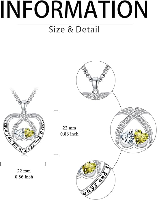 Birthstone Necklaces for Women I Love You for Always and Forever Heart Pendant Necklace Anniversary Jewelry Christmas Valentine Mothers Day Birthday Gifts for Her Wife Girlfriend