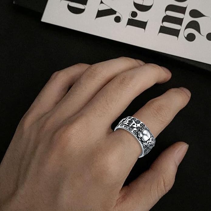 Seiyang Feng Shui Ring 925 Stering Silver Pixiu Mantra Ring Protection Wealth Adjustable Rings Gift for Men Women (with Gift Box)