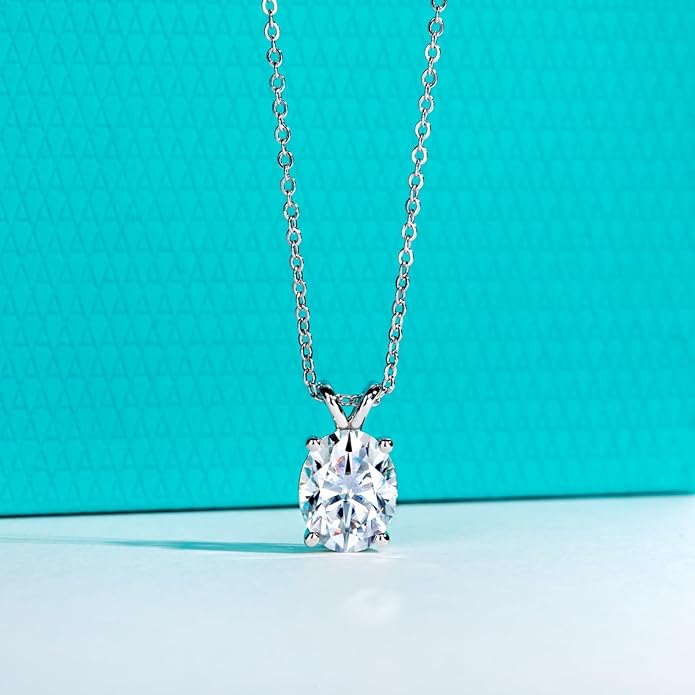 AnuClub Moissanite Pendant Necklace 2/3/4/5CT D Color VVS1 925 Sterling Silver Everyday Wear Necklace for Women Wife Her with Certificate, 40+2+3 Adjustable Chain