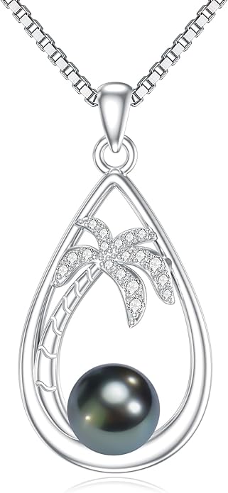 Gifts for Women Wife Mom-Tahitian Black Pearl Necklace-Wedding Birthday Anniversary Ocean Jewelry for Girlfriend Her-Mothers Day Gifts for Mom Valentines Day Christmas