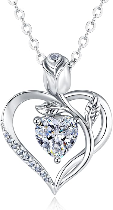1.2CT Rose Heart Moissanite Necklace D Color VVS1 S925 18K White Gold For Wife Girlfriend Mom Daughter for Wedding Anniversary Birthday Christmas Conveys I Love You Message