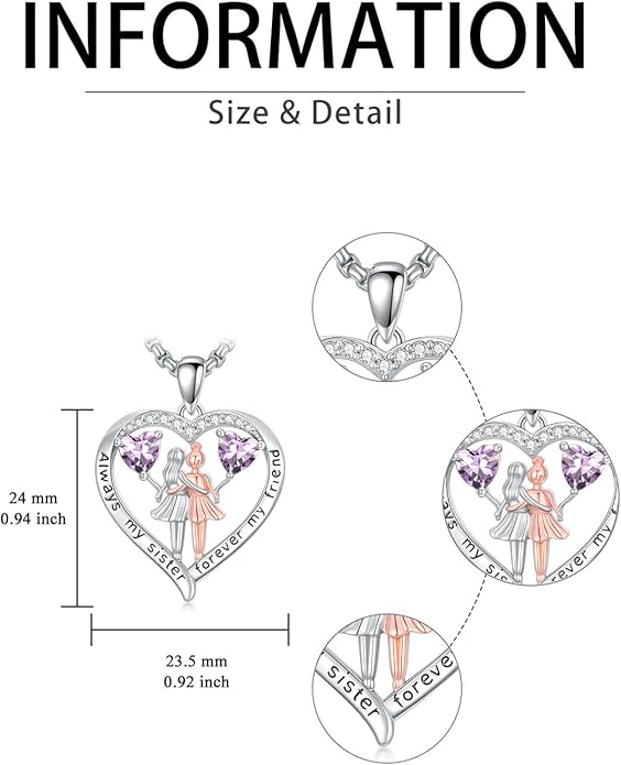 Always My Sister Forever My Friend Birthstone Pendant Necklace Women Jewelry Christmas Valentine Mothers Day Birthday Gifts for Women Sister From Sister