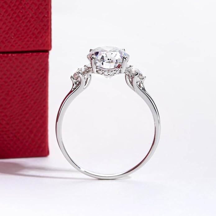 Solid 14K Gold 3.36ct Moissanite Three Stone Rings (3ct Center Stone), Round/Oval/Emerald Shape, Real Gold | D Color and Flawless Moissanite | Wedding Anniversary Ring