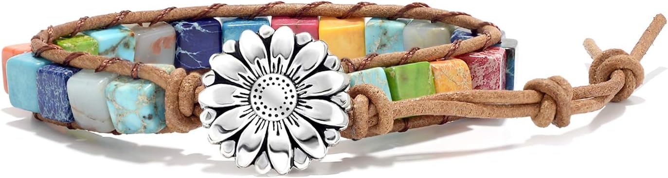 sedmart 7 Chakra Bracelets for Women with Real Stones Leather Wrap Healing Bead Bracelet Women Men Boho Friendship Jewelry