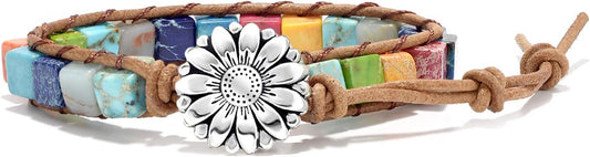 sedmart 7 Chakra Bracelets for Women with Real Stones Leather Wrap Healing Bead Bracelet Women Men Boho Friendship Jewelry