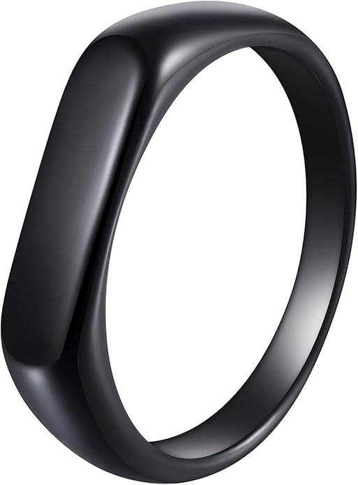 Mens Signet Rings Stainless Steel Pinky Ring for Men Women Silver/Black/Gold Square Cool Finger Ring, Gift for Dad Husband