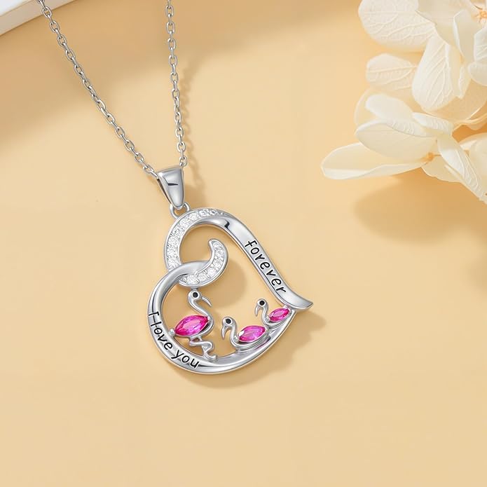 JUSTKIDSTOY Flamingo Necklace 925 Sterling Silver Animal Pendant with Cubic Zirconia Flamingo Bird Necklace Gifts for Women Wife Girlfriend