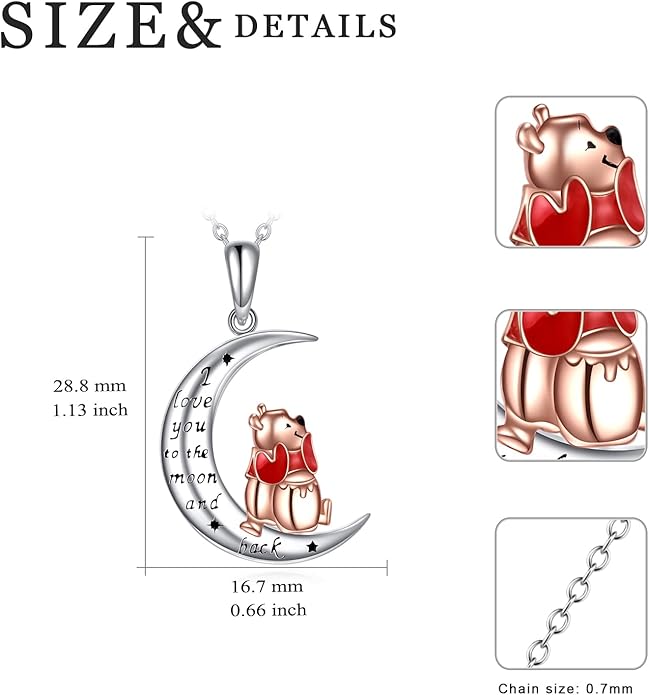 LILALO Bear Necklace Sterling Silver Moon Jewelry with I Love You To the Moon And Back Bear Gifts