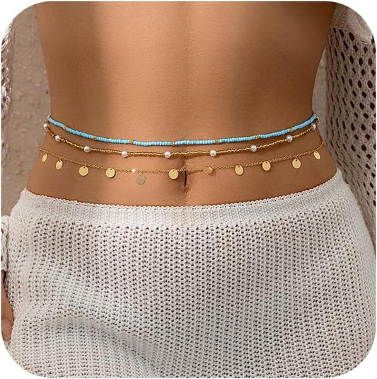 Longita Silver Gold Waist Chain Belly Chain for Women Body Chain Stomach Chains Stacked Waist Jewelry Stackable