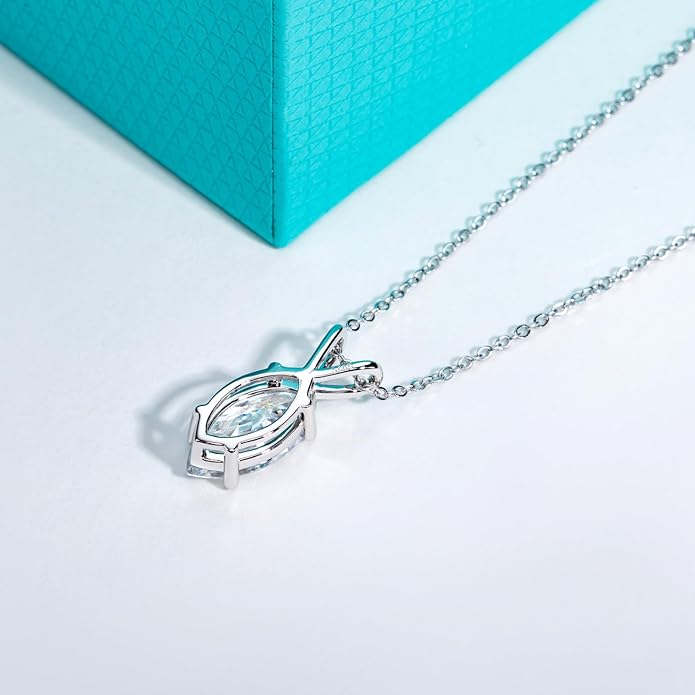 AnuClub Moissanite Pendant Necklace 2/3/4/5CT D Color VVS1 925 Sterling Silver Everyday Wear Necklace for Women Wife Her with Certificate, 40+2+3 Adjustable Chain