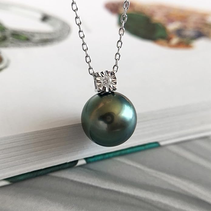 Gifts for Women-Tahitian-Black-Pearl-Necklace-Gift for Wife Wedding Birthday Anniversary-Mom Girlfriend Her Mothers Day Valentines Day Christmas-18K Gold Plated Sterling Silver Pearl Pendant NO014