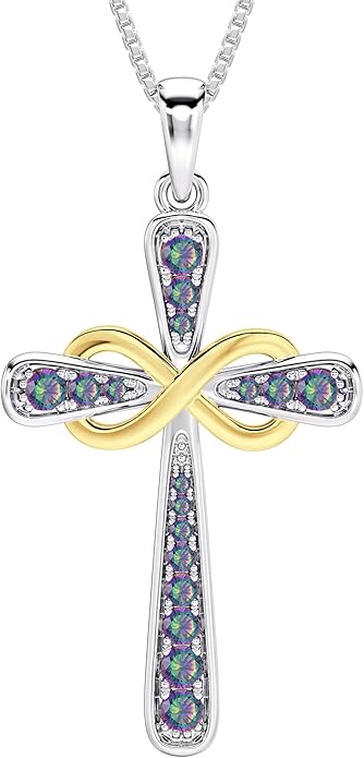 YL 925 Sterling Silver Cross Necklace for Women Halo Infinity Pendant Birthstone Jewelry for Mom