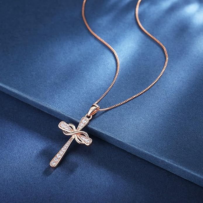 925 Sterling Silver Cross Necklace for Women Big Faith Infinity Pendant Necklace Silver Chain 18+2''