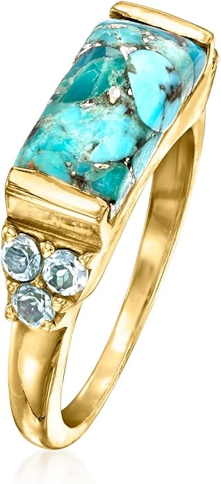 Ross-Simons Turquoise and .70 ct. t.w. Sky Blue Topaz Ring in 18kt Gold Over Sterling
