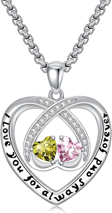 Birthstone Necklaces for Women I Love You for Always and Forever Heart Pendant Necklace Anniversary Jewelry Christmas Valentine Mothers Day Birthday Gifts for Her Wife Girlfriend