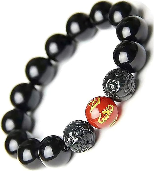 Black Obsidian Bracelet,Feng Shui Black Obsidian Wealth Bracelet for Women Men Couples Handmade Stretch Obsidian Bracelet Bangle with Carved Pixiu Tiger Eye Stone Attract Wealth Money and Good Luck