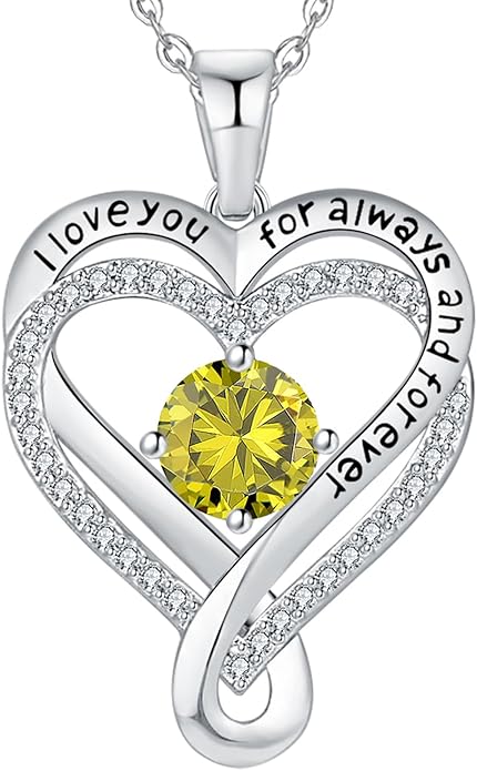 Jewelry for Women Wife Infinity Heart Birthstone I Love You Necklace S925 Anniversary Women Necklaces for Her Wife Birthday Gift Ideas, Birthday Present for Girlfriend Mom Daughter Sterling Silver