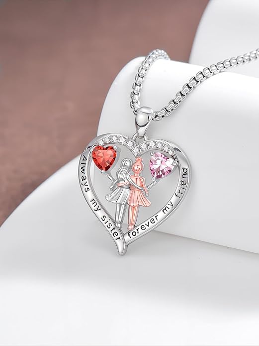 Always My Sister Forever My Friend Birthstone Pendant Necklace Women Jewelry Christmas Valentine Mothers Day Birthday Gifts for Women Sister From Sister