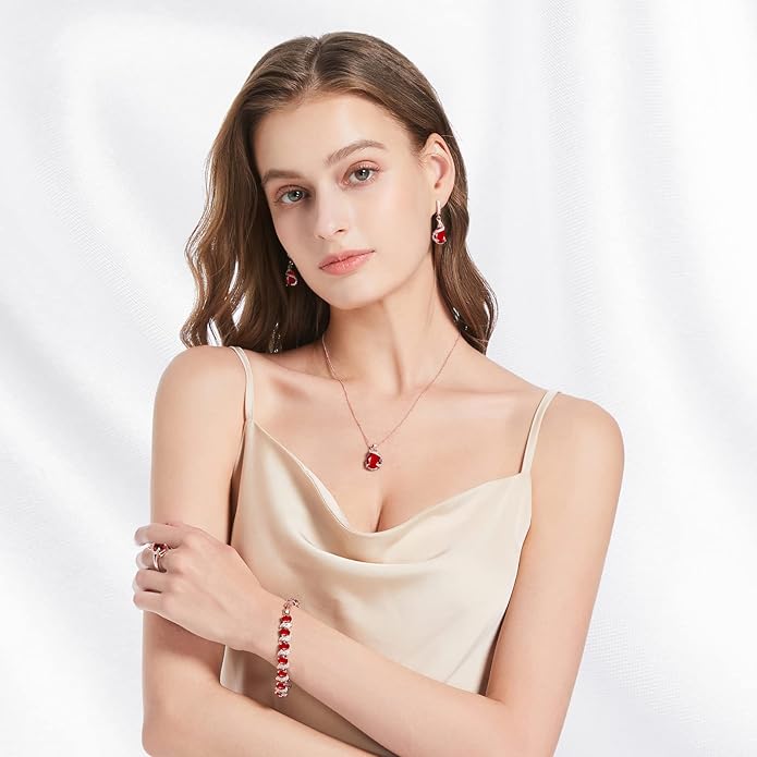 GZWHD Jewelry Set for Women Water Drop Cubic Zirconia Artificial Crystal Earrings Pendant Necklace Open Ring Tennis Bracelet Wedding Anniversary Birthday Engagement Gift for Bridesmaid Wife Girlfriend Friend