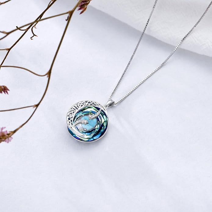 TOUPOP Birthstone Necklace 925 Sterling Silver Moon and Star Pendant with Blue Crystal Celtic Moon Jewelry Birthday Christmas Gifts for Women Mom Wife Her Daughter