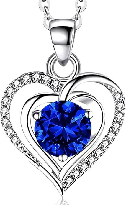 RIVIKO Heart Birthstone Pendant Necklace for Women 925 Sterling Silver Zirconia Necklaces Wedding Anniversary Birthday Mothers Day Jewelry Gifts For Her Mother Wife