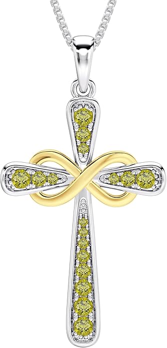 YL 925 Sterling Silver Cross Necklace for Women Halo Infinity Pendant Birthstone Jewelry for Mom